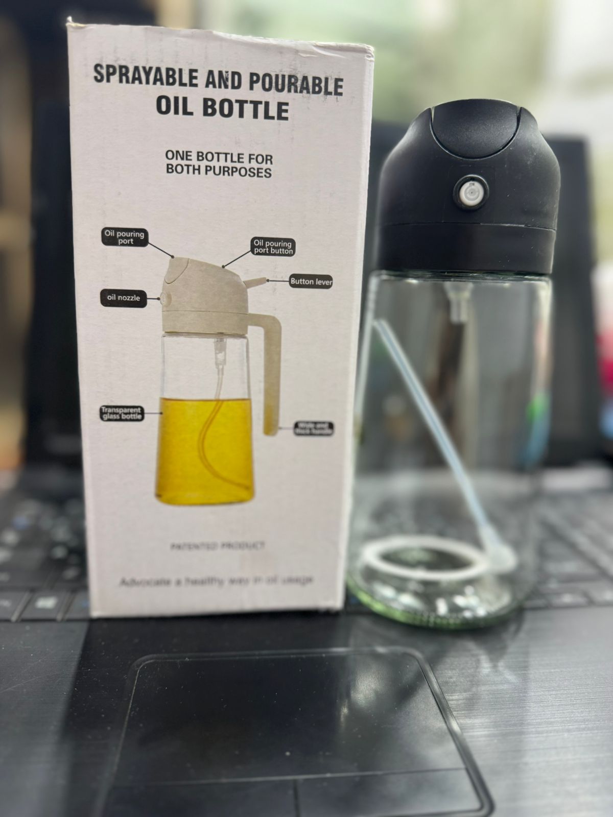 2-in-1 Oil Spray Bottle – 470ml Leak-Proof Glass Dispenser & Mister