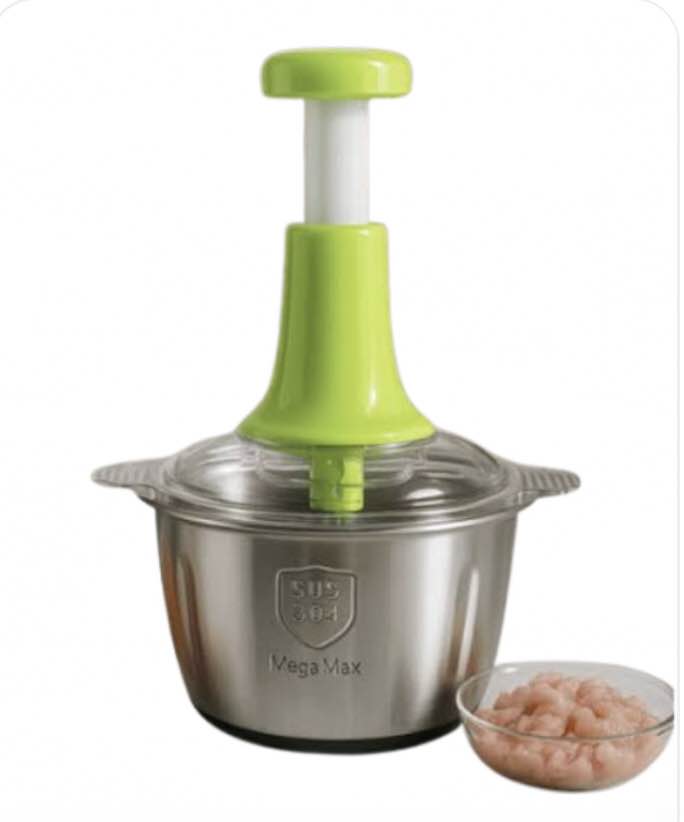 2L Manual Food Chopper – Stainless Steel Blades, Push Chopper for Vegetables & Nuts