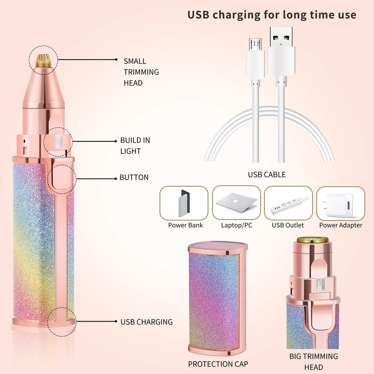 2-in-1 USB Rechargeable Eyebrow & Lip Trimmer for Women